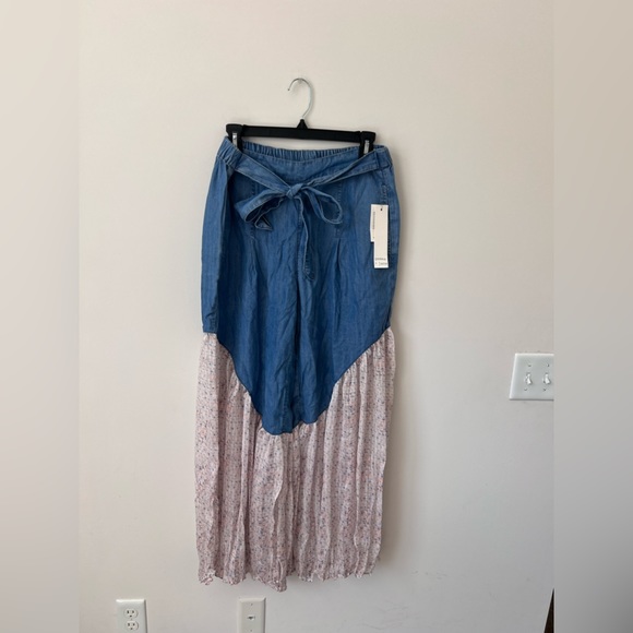 Gemma Jane Boho Blue Lyocell Chiffon Ultra Wide Leg Flared Tie Front Pants Sz M - Picture 1 of 7